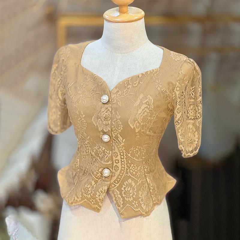 

ZANZEA Женская летняя блузка с квадратным вырезом, короткими рукавами, пэчворком и кружевом 2XL хаки