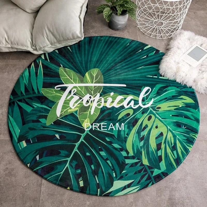 Hawaiian Tropical Leaves Round Carpet Living Room Chair Floor Mat Non-Slip Area Rug for Balcony Table Bedside Sofa Home Decor
