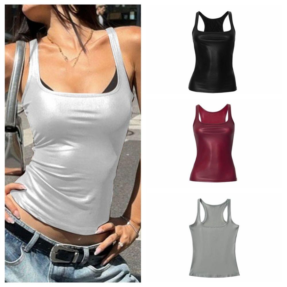 Sweet Girl's Vest Top Bottoming Shirt Glossy Sensation Camisole Chic Jeongyeon Slim Crop Top  Lady
