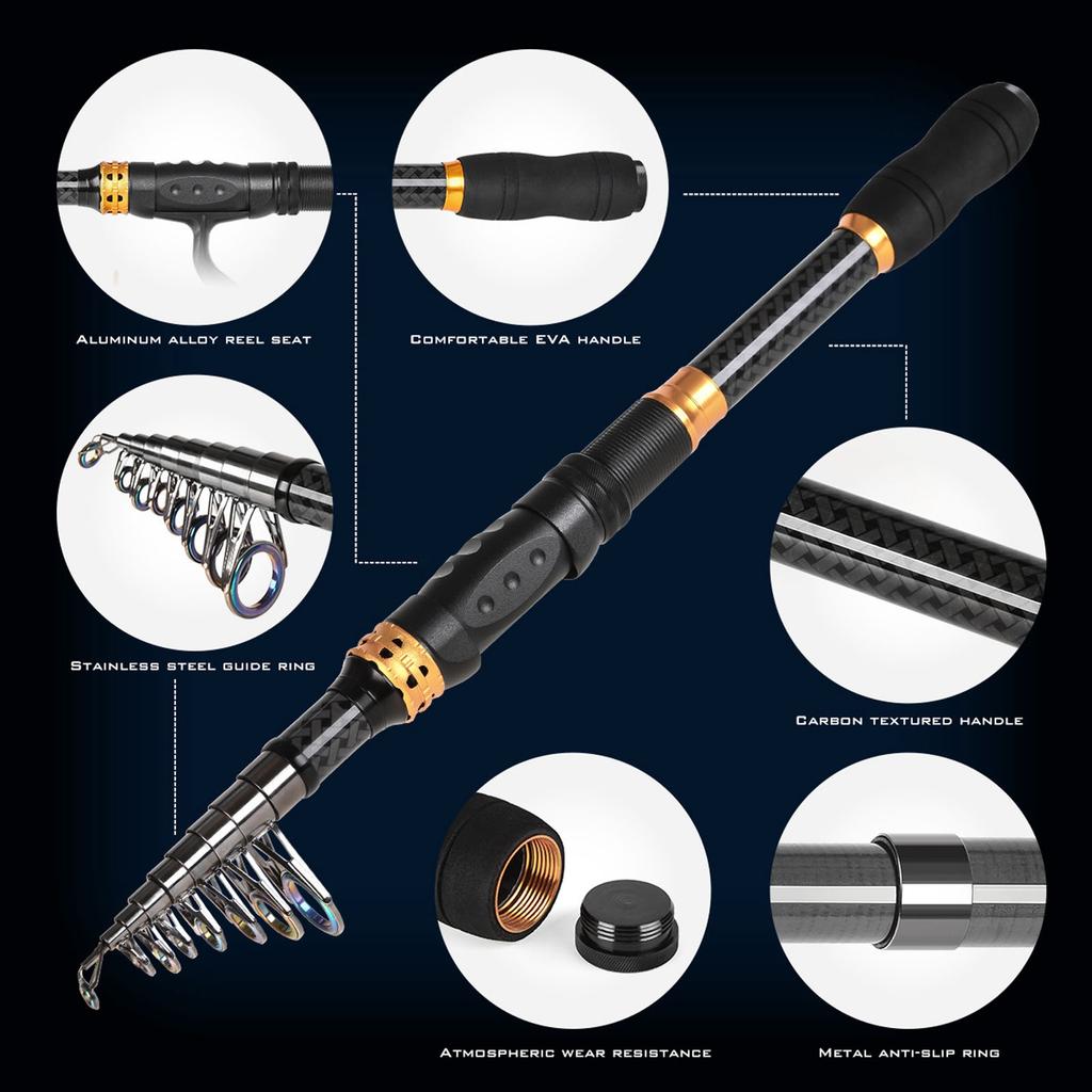 RE Series Telescopic Sea Fishing Rod Spinning Reel Combo Fishing Pole Kit Tackle Gear for Beginner Adults Saltwater Freshwater