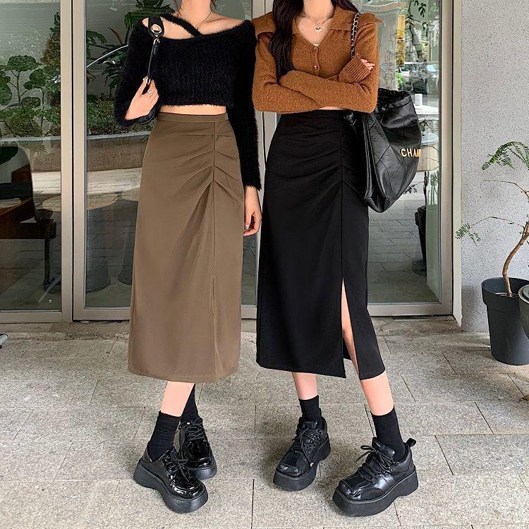 

Plus Size High Waist Pleated A-Line Midi Skirt L чорний