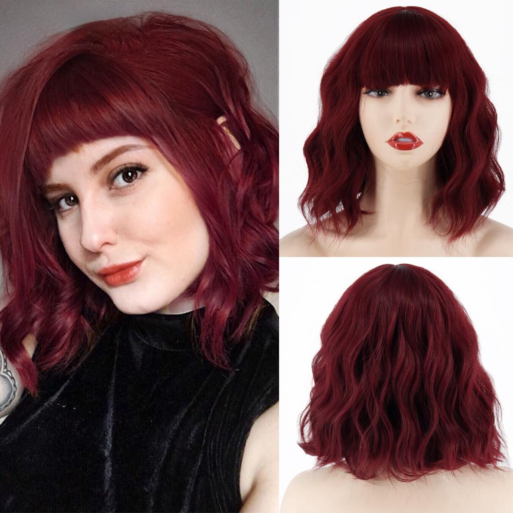 MERISIHAIR Brązowe krótkie peruki Bob Wave z grzywką Blond dla kobiet Naturalne odporne na ciepło syntetyczne peruki Codzienne noszenie Cosplay Kręcone włosy