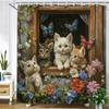 Lovely Dogs and Cats Printed Fabric Shower Curtain Bathroom curtain,Garden Flower Animals Home Decoration Curtain with Hooks