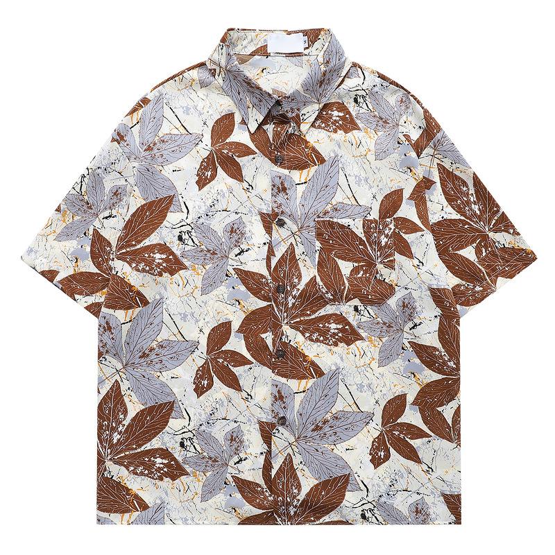 Short-sleeved floral printed shirt Hong Kong style American vintage retro men s and women s Thai Hawaiian ins shirt S