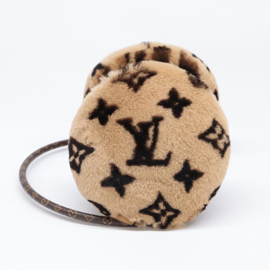 LOUIS VUITTON Excellent condition M67411 Cache Oreille Leogram fur leopard print ear muffler Scarf Beige x dark brownUsed
