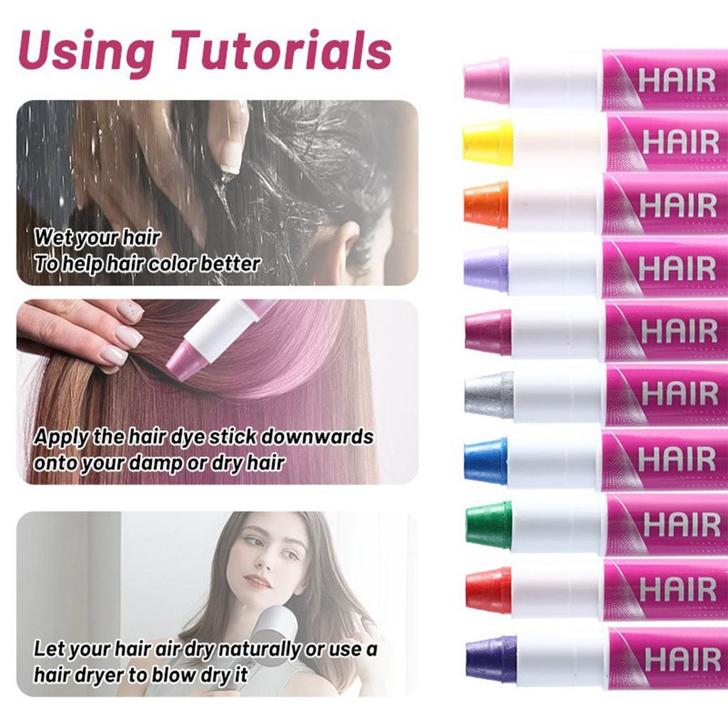 Einweg-Haarpflegestifte, Haarfärbewerkzeuge, Haarfärbestifte, 10 bunte Haarfärbestifte, Temporäre farbige Stifte, Leicht zu reinigen, Haarfarben.