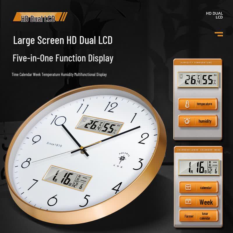 Polaris 30cm Modern Silent Wall Clock with Dual Calendar