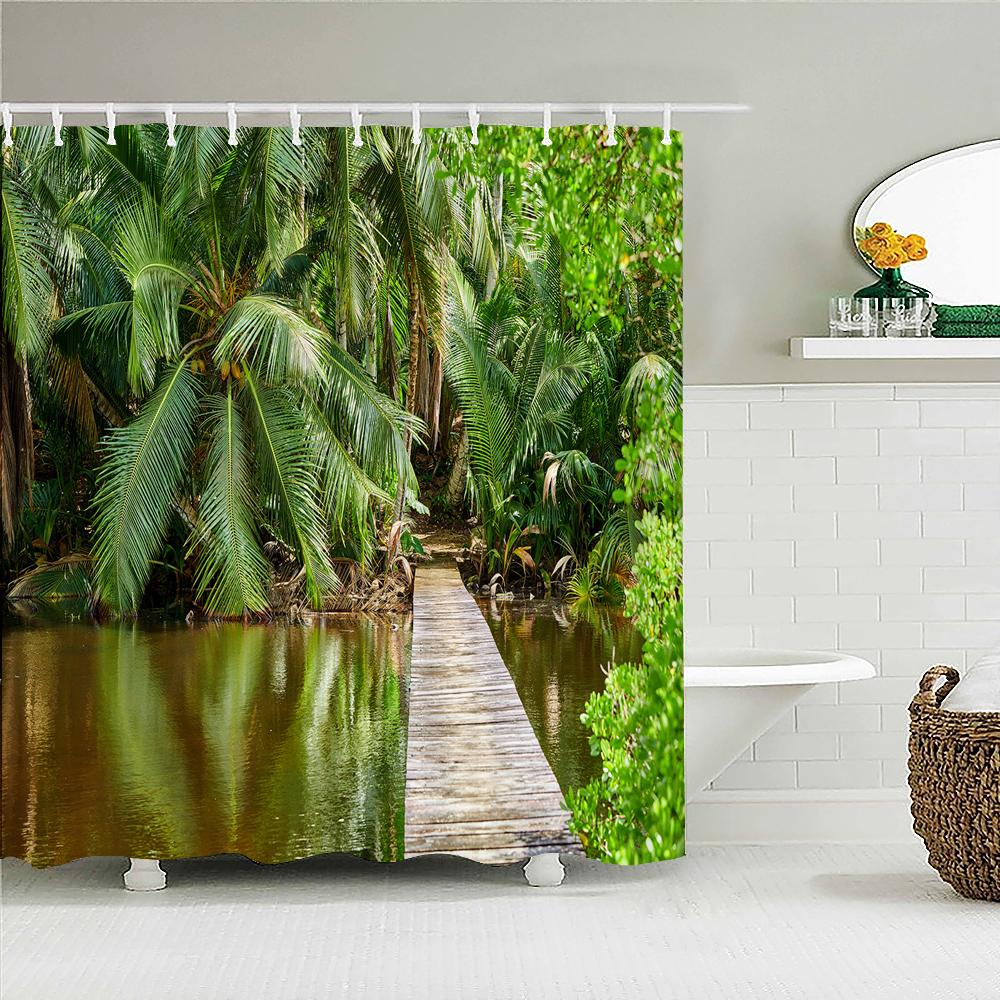 Tropical Rainforest Forest Shower Curtains Bathroom Curtain 3D Natural landscape Fabric Waterproof Bath Curtain with Hooks