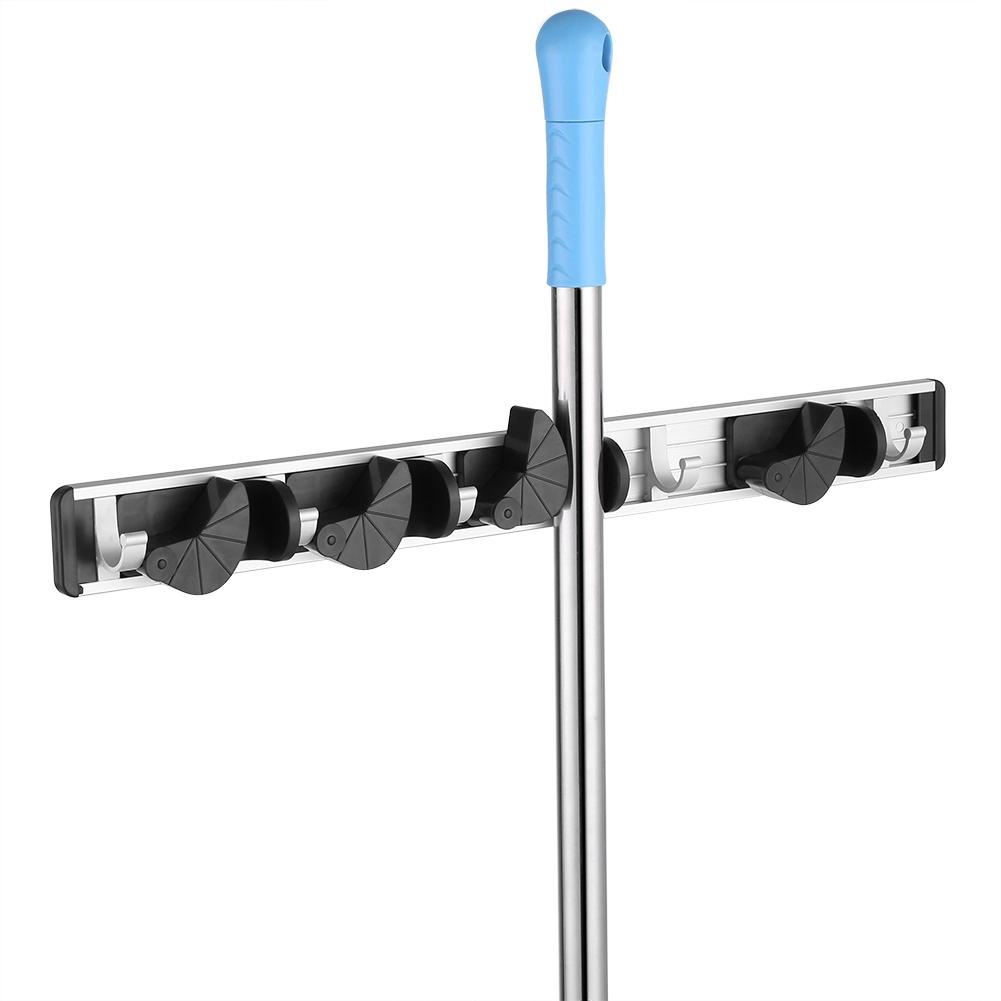 Mop and Broom Holder Rack Wall Mounted Tools Storage Home Use 3 Position 4 Hooks
