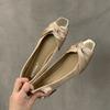 Fashion Elegant Silk Bowknot Flats Woman Gold Pointed Toe Ballets Office Ladies Dress Slip On Loafers Shallow Bridesmaide Wedding Shoes