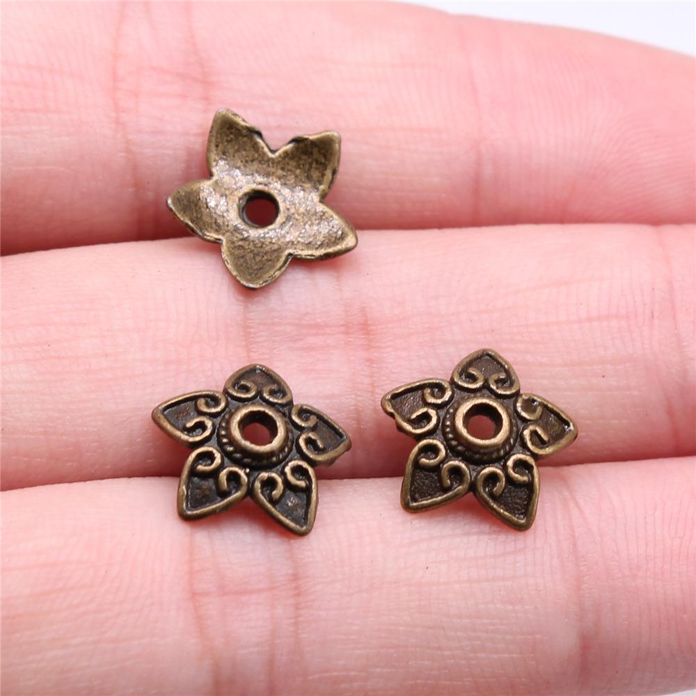 50pcs Tibetan Antique Silver Color Flower Bead End Caps For Jewelry Making Findings Needlework DIY Accessories Wholesale