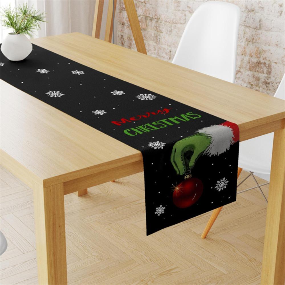 

Festive Christmas Table Runner with Holiday Print Linen Table Cover for Home Decor 33cmx180cm