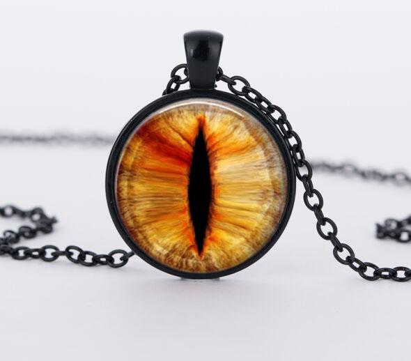 Vintage Red Cat Eye Necklace Dragon Eyes Photo Glass Cabochon Pendant Necklaces Women Men Jewelry