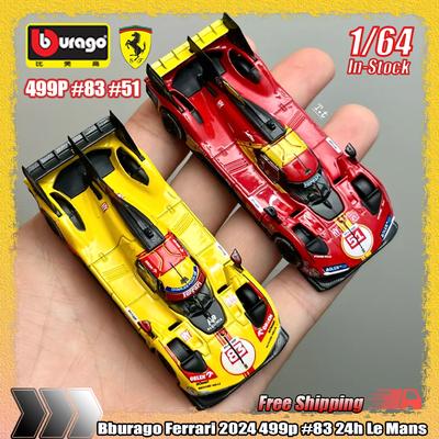 New In Stock Bburago 1:64 Ferrari 2025 499p #83 #51 24h Le Mans Alloy Luxury Vehicle Die-Casting Car Model Customized Toys Gifts