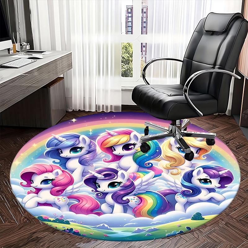 Rainbow Unicorn,Fantasy Pony Chair mat Round Rug Office carpet, Machine Washable, Non slip, Suitable for Living Rooms, Bedrooms