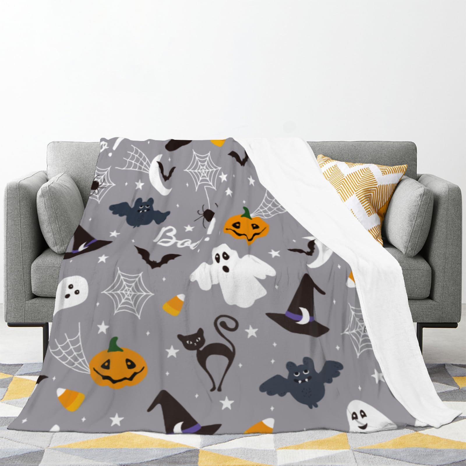 

Halloween Blanket Grey Flannel Soft Comfortable Lightweight Blanket Sofa Cartoon Halloween Themed Decoration 70x100cm