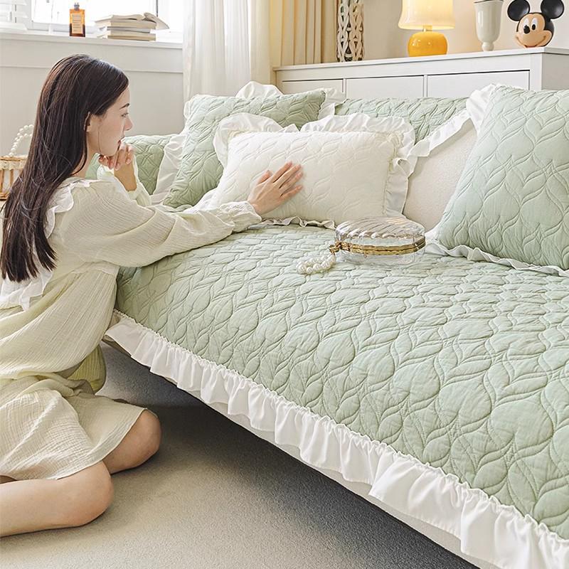 Padded Thickened Sofa Cushion, Cream Wind Four-season Universal Non-slip Sofa Cover, Pastoral Cotton Non-pilling Seat Cushion