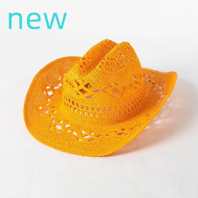 Matcha Green Cowboy Straw Hat Handwoven Hollow Men's and Women's Summer Sun Hat Western Cowboy Straw Hat  sombrero vaquero