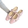 Versatile One-word Buckle Half Slippers Women's Rhinestone Square Head Inner Height Increase Shallow Mouth Soft Leather Bag Head Sandals Bright