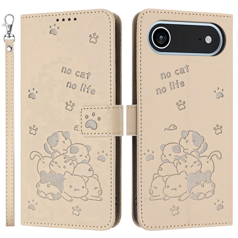 For iPhone 17 Air Wallet Case Cats Imprint Leather Phone Cover with Strap