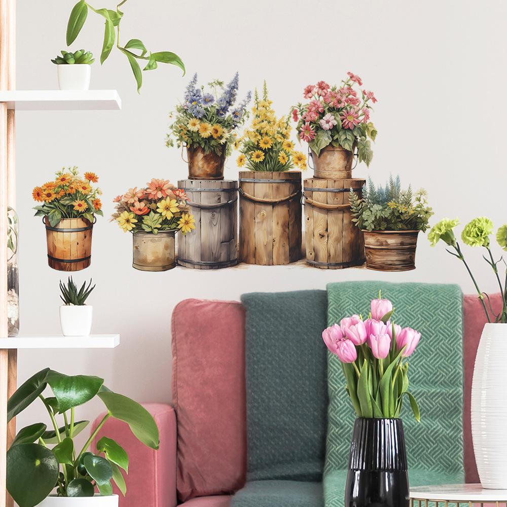 Kreativ Färsk Blomkruka Väggdekal för Sovrum Vardagsrum Entré Heminredning Självhäftande