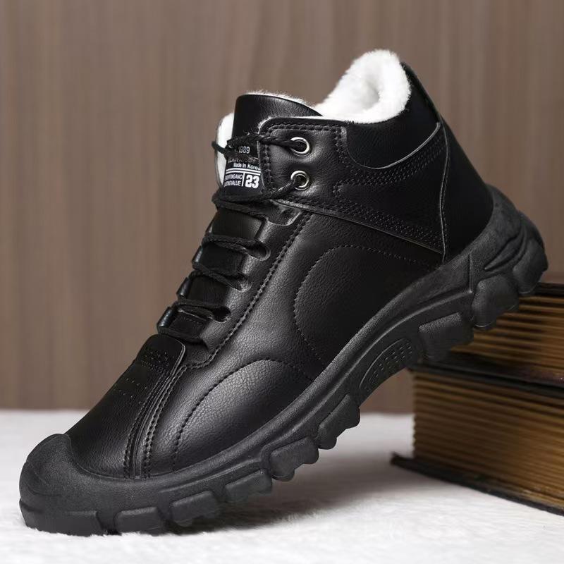 

Leather shoes men s versatile business dress shoes foot cover fashion soft sole comfortable leather surface piled thickened cotton shoes 39 чорний