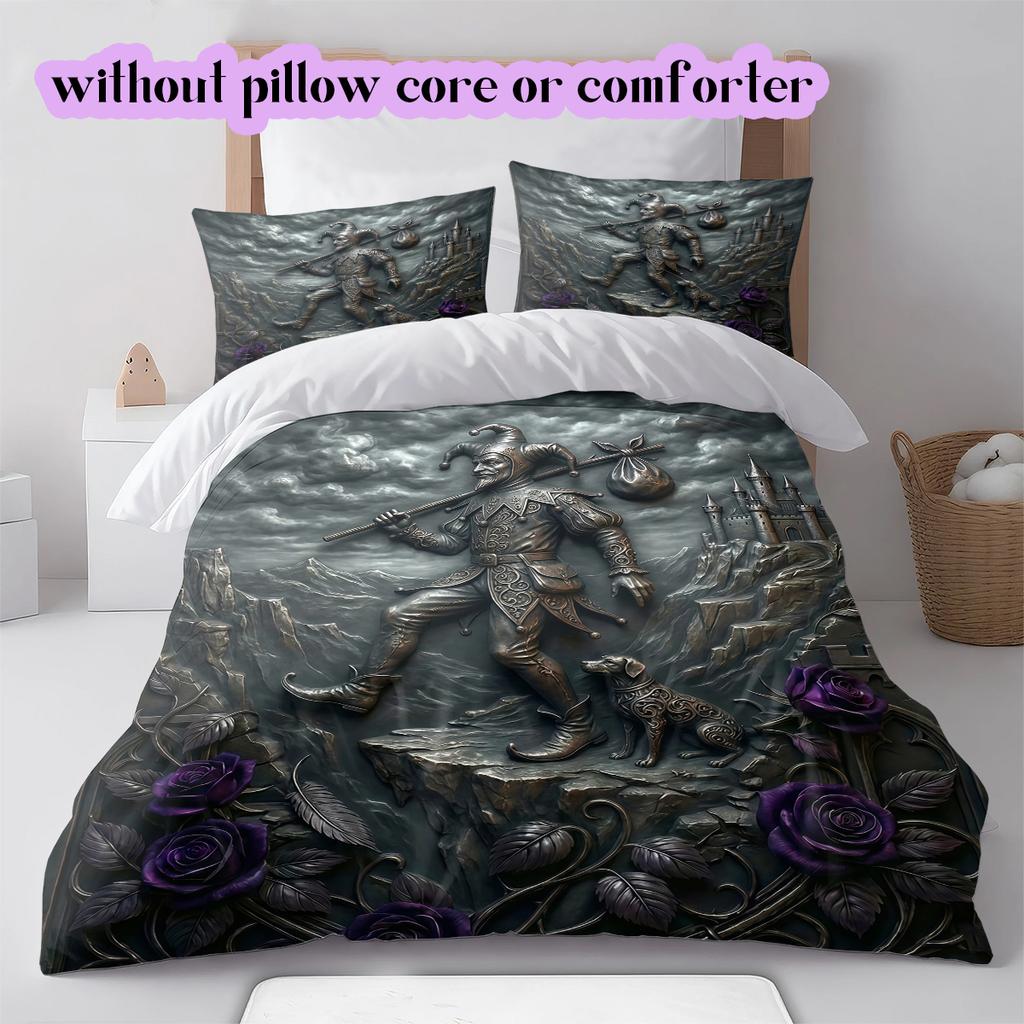 Metal reliefs Pattern Bedding Quilt Set Quilt Cover Pillowcase Home Decoration Birthday Gift (1 * duvet cover + 2 * pillowcase, without core)