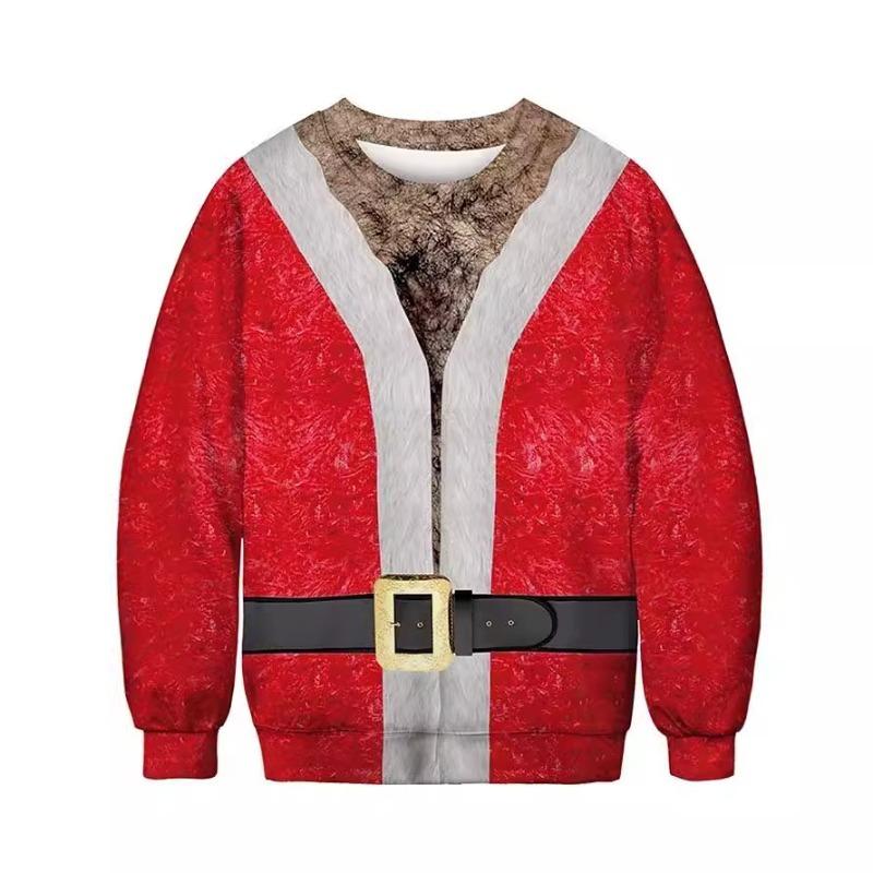 New Christmas Santa Claus Ugly Fashion Casual 3D Digital Printing Personalized Round Neck Long Sleeve Pullovers