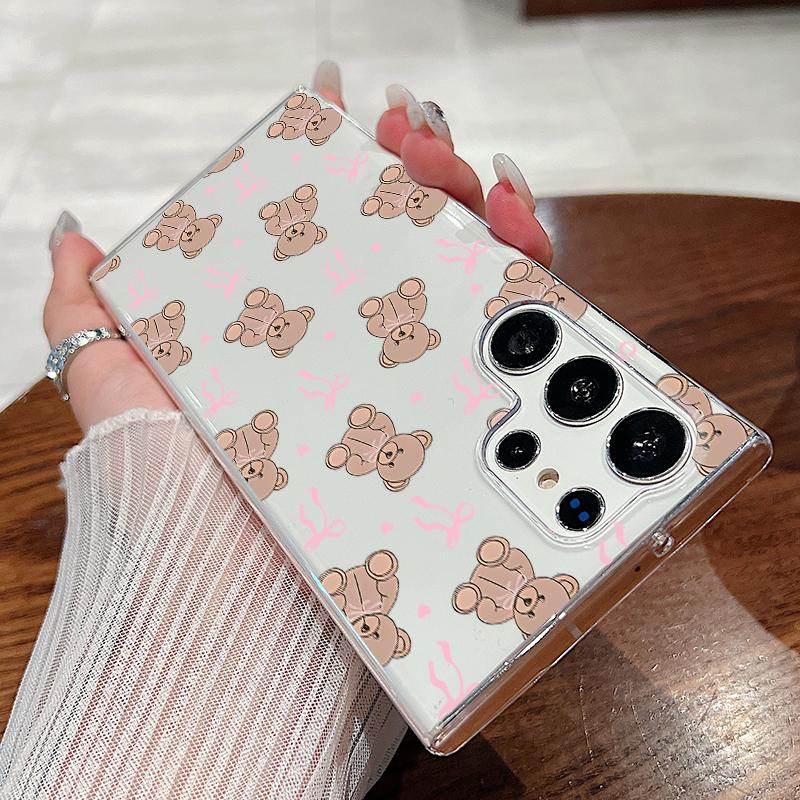 Etui na telefon z wzorem misia kreskówkowego dla Samsung Galaxy S26 S25 S24 S23 Ultra S22 Plus S21 S25 FE A56 A36 A26 A55 A54 A15 Przezroczyste etui