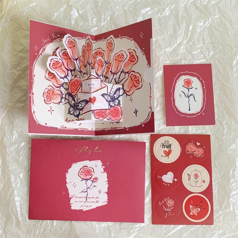 Qixi Festival 3D Watercolor Floral Greeting Card