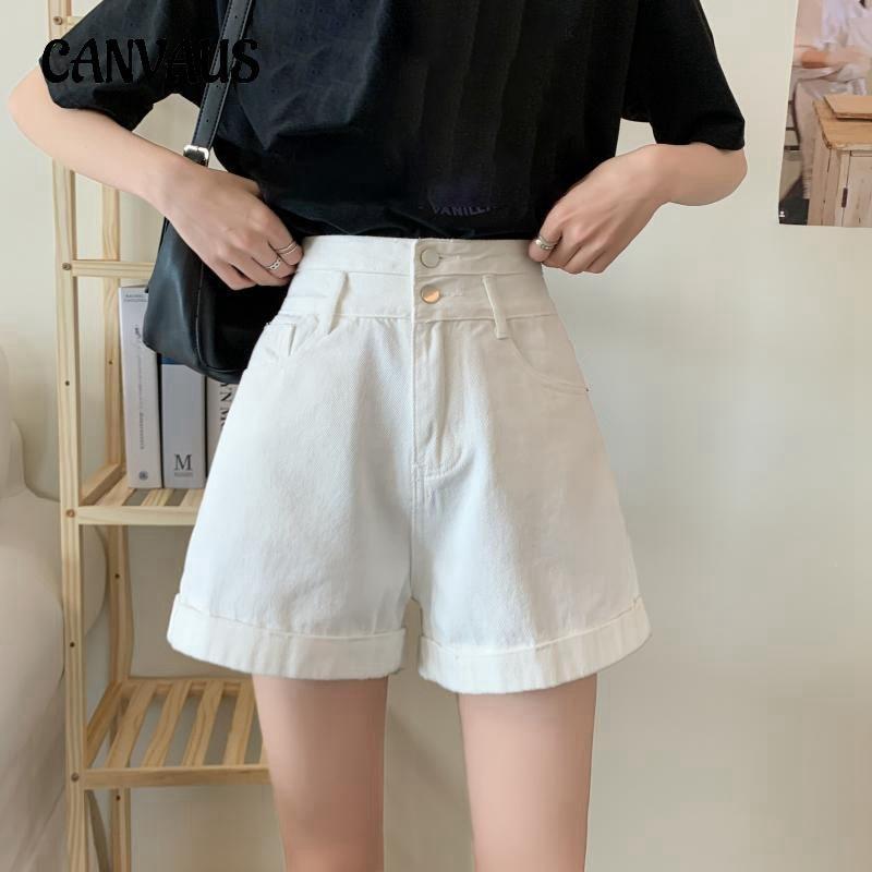 Two Button Super High Waist Denim Shorts Tide Women's Summer Wide Leg Rolled A Word Shorts