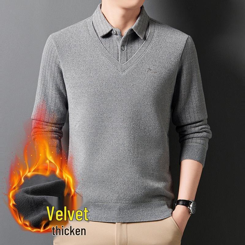 Completo invernale da uomo per le feste, due pezzi, caldo, con velluto interno e colletto a camicia