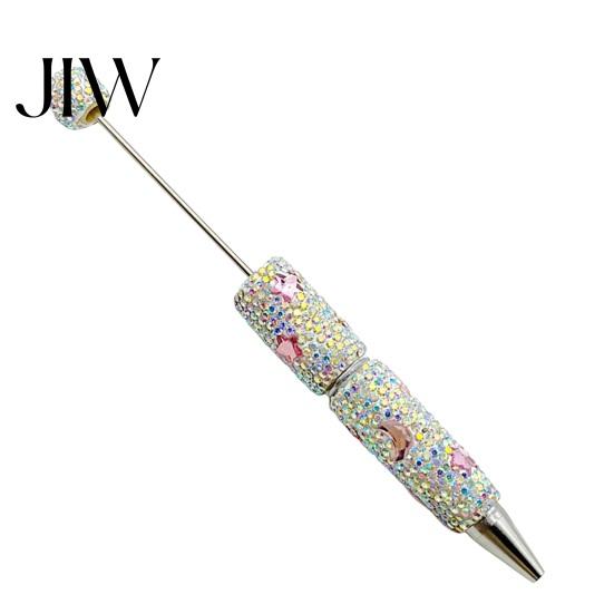 Fun DIY Stationery Supplies Glitter Beadable Ballpoint Pen, Sparkly Rhinestone Star Moon Beaded Plastic Craft Pens with Beads Handmade Gel Ink Pen for светло-розовый