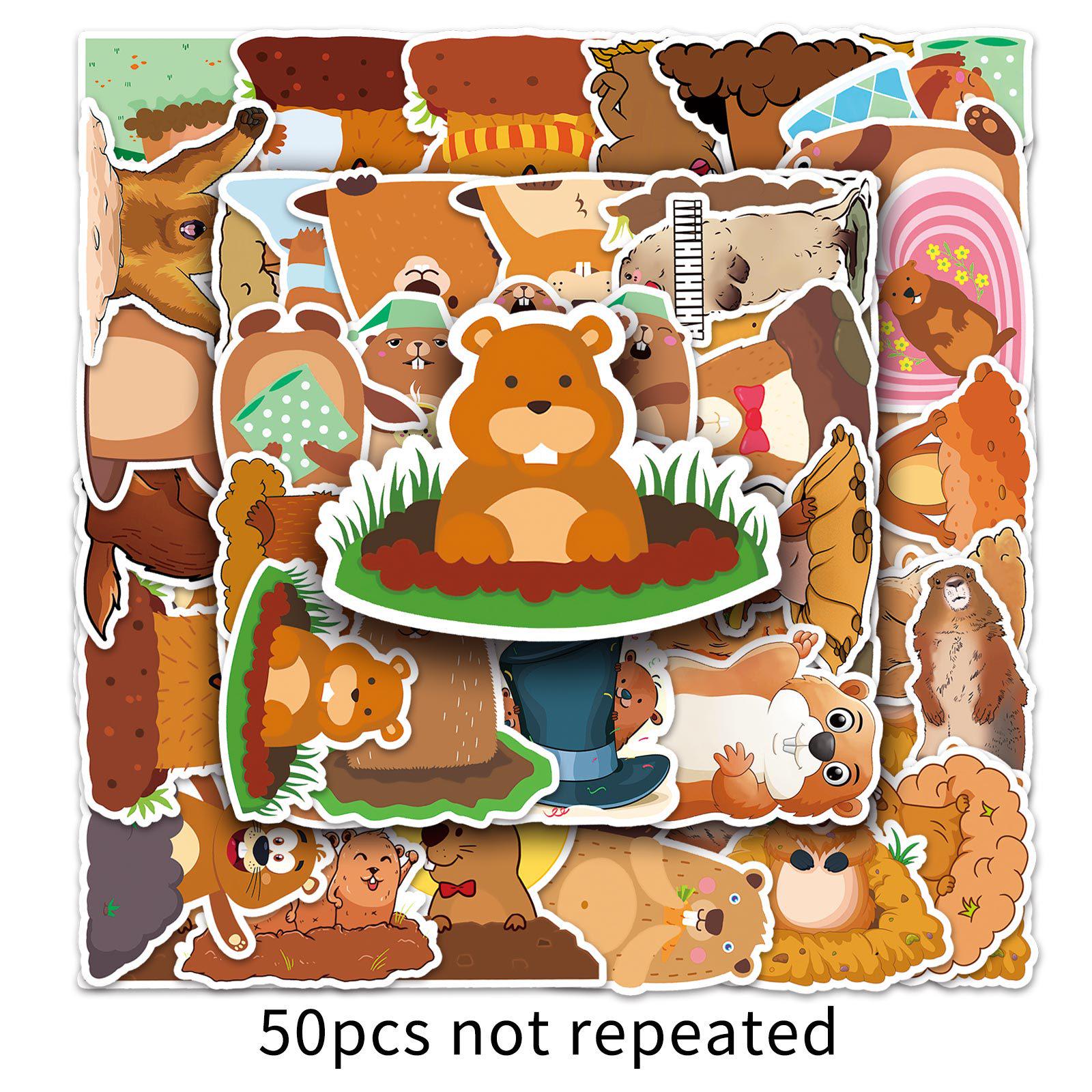 50-Piece Set: Waterproof Cartoon Marmot & Animal Stickers for Kids, DIY Phone & Suitcase Decor