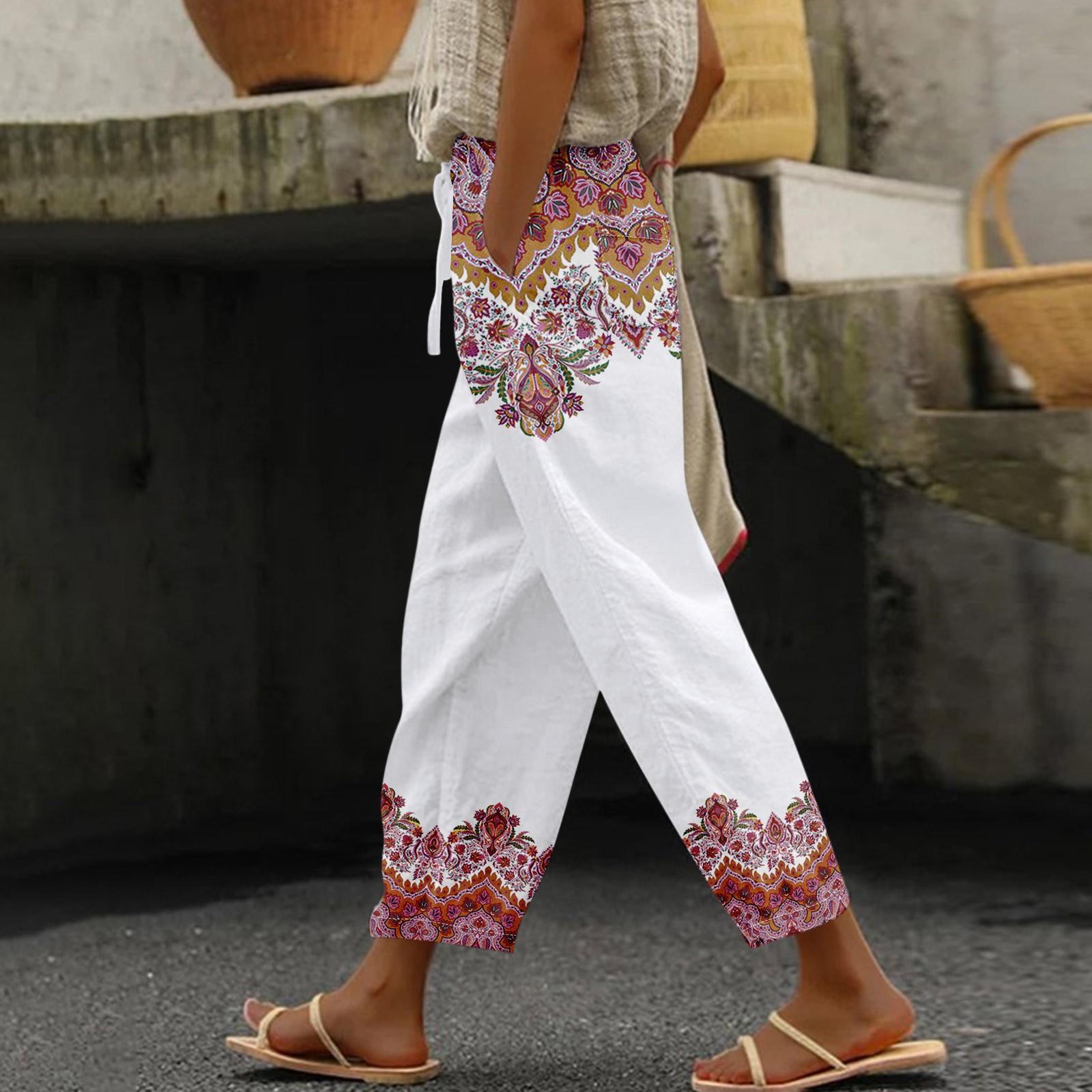 

Женские повседневные брюки с модным принтом и карманами на шнурке, брюки с эластичной резинкой на талии XXXXXL белый