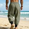 Men Linen Jogger Pants Loose Fit Drawstring Waist Breathable Tapered Leg Cuffed Hem Casual Beach Holiday Trousers