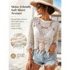 Damen Uni Fransen Cut-Out Durchsichtiges Überwurf-Boho Muschelsaum 3/4 Ärmel Strand Sarong für Urlaub Pool