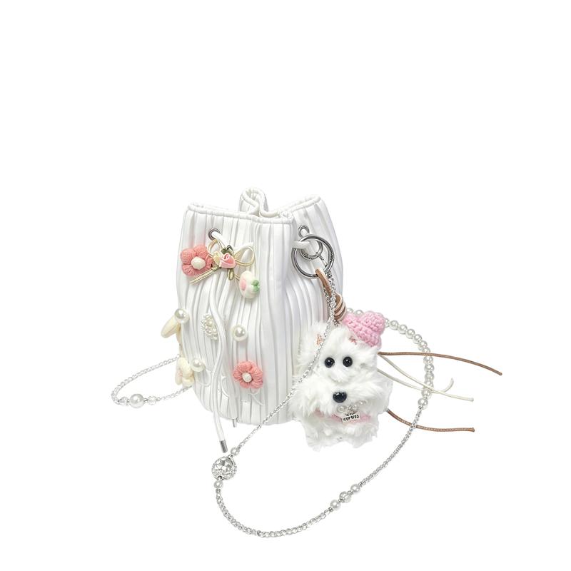 DIOR Bag [Customized Cosmetic Bag] Canvas Pearl Flower Banquet Romantic Tender Chain Niche Girly Fashion Atmosphere Versatile Elegant Cute Casual