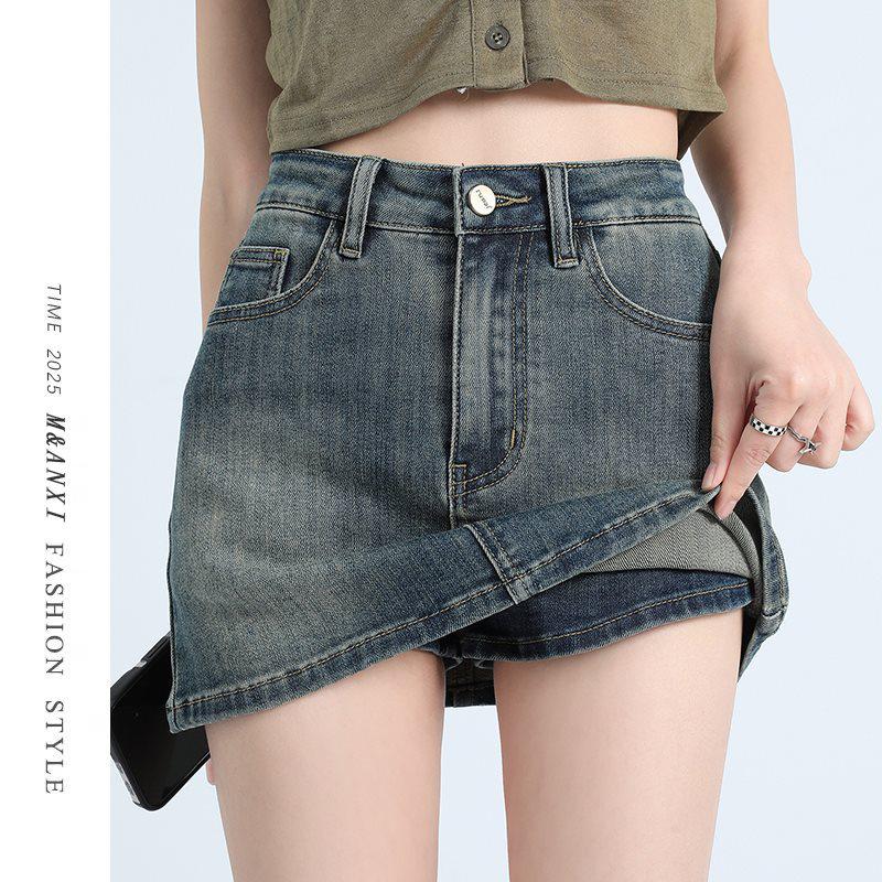 2025 Spring/Summer Women's Retro Denim A-Line Bodycon Mini Skirt
