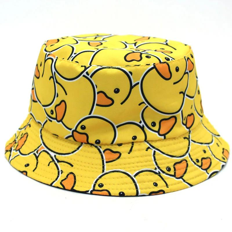 Summer Sun Hat Reversible Yellow Duck Bucket Hat for Men and Women Cotton Bob Panama Girls Beach Travel Outdoor Use Fisherman Hat