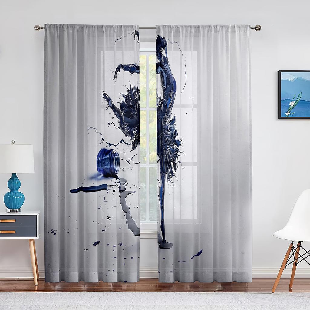 Birds On Branch Cherry Blossom Ink Painting Tulle Voile Curtains for Bedroom Window Curtain for Living Room Sheer Curtain Drapes