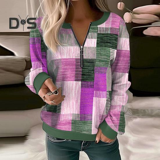 

Толстовка на молнии с цветочной росписью, элегантная осень-зима, V-образный вырез, свободный крой, повседневный мягкий топ в стиле ретро для женщин