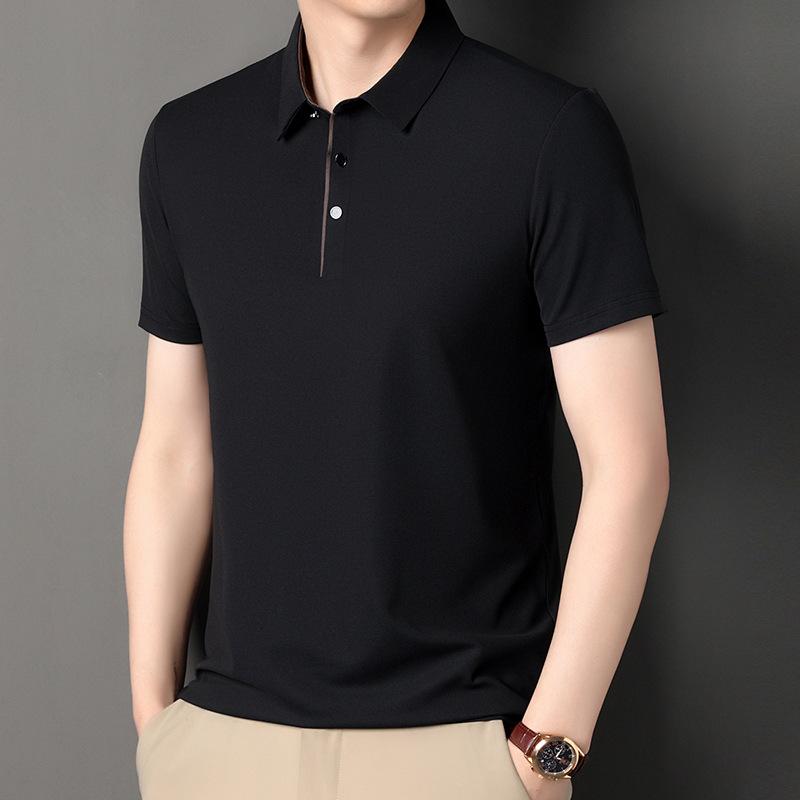 

The Same Short-Sleeved Polo Shirt Men S Business Casual Thin Medium Elastic Lapel Half-Sleeved T-Shirt 4XL чорний