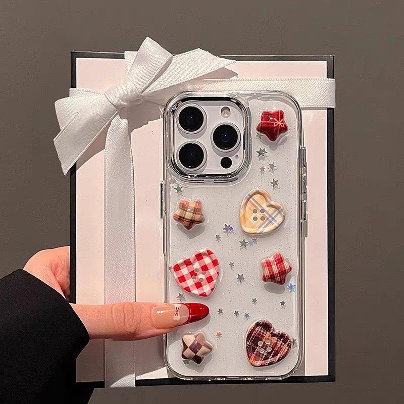 Niche plaid love applies to Samsung A16 mobile phone case S24 three-dimensional five-pointed star S25Ultra transparent Epoxy