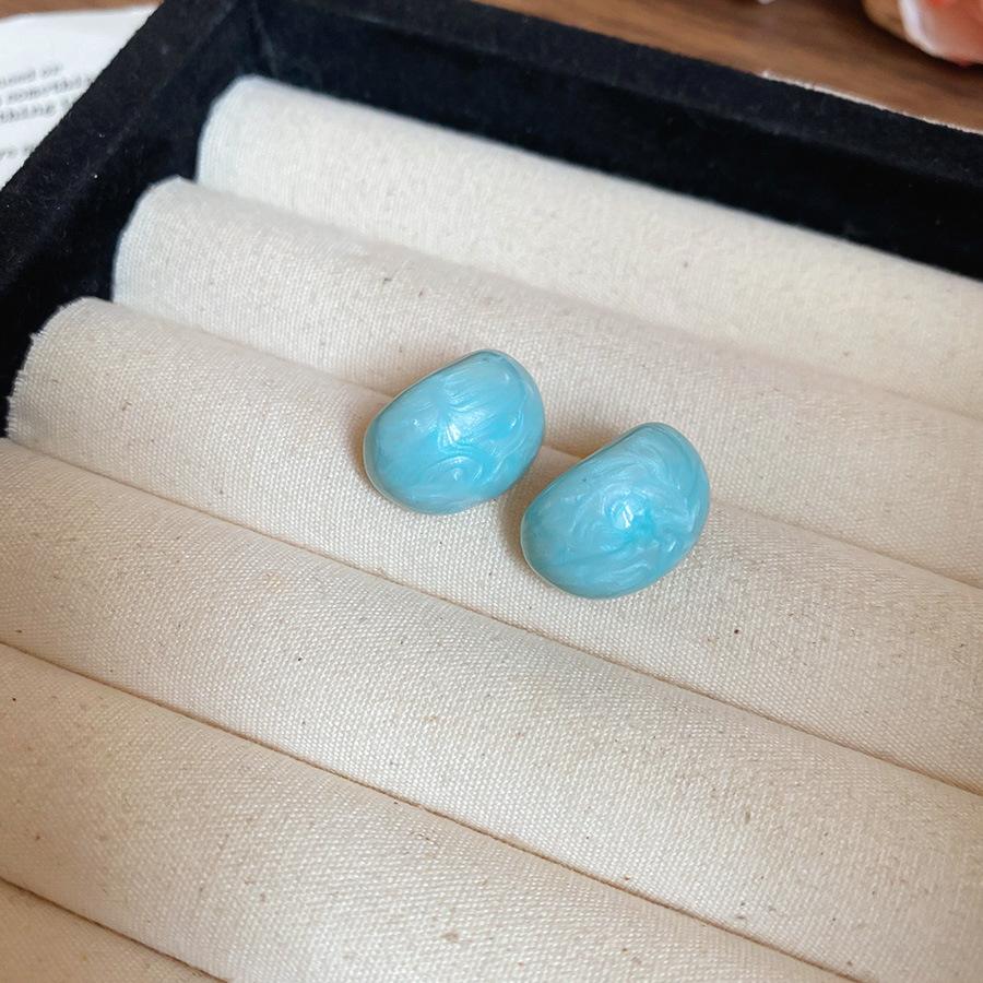 French fresh blue geometric flower resin earrings light luxury stud earrings personality temperament earrings women