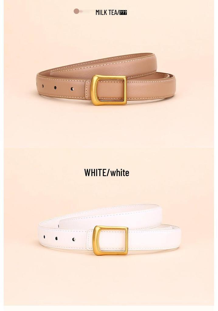 Women's Red Cowhide Leather Belt with Square Buckle - Trendy Decorative Waist Cincher