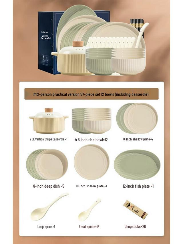 Kangmo Light Luxury Cream Style 57-Piece Ceramic Dinnerware Set