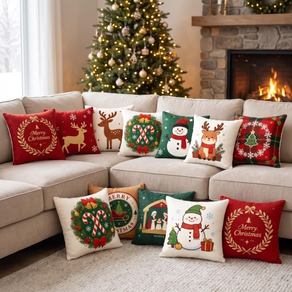 2D Flat Christmas Pillow Cover Christmas Tree Xmas Tree Pillowslip Throw Cushion Case Winter Decor