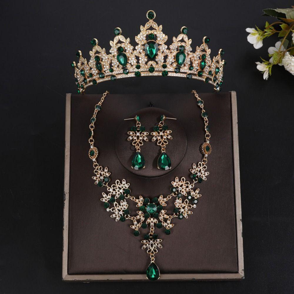Luxury Bridal Jewelry Sets Shiny Rhinestone Bridal Crown Durable Crystal Headdress  Queen