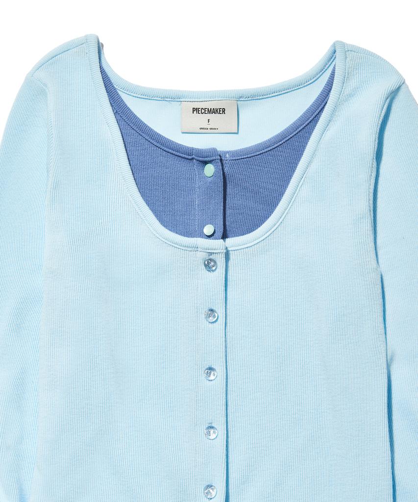 Peace Maker Layered Slim Round Cardigan (Sky Blue)